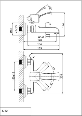 Смеситель для ванны DK Rhein Bach (DA1473201) фото в интернет-магазине Русалия