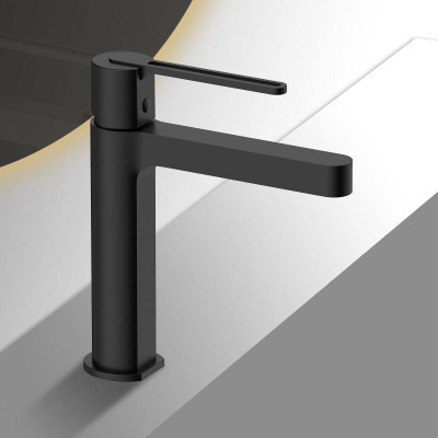 Смеситель для раковины Rondo VBF-1R1MB однорычажный, черный Vincea фото в интернет-магазине Русалия