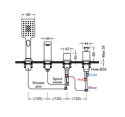 Смеситель для ванны и душа, врезной Timo Torne хром-белый (4330/00-16Y) фото в интернет-магазине Русалия
