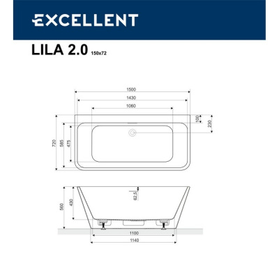 Акриловая ванна EXCELLENT Lila 2.0 150x72 WAEX.LIL2.150.WHP фото в интернет-магазине Русалия