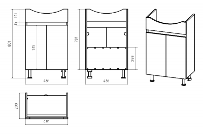 Тумба Поло 50 с раковиной Керамин Рива 50 Misty фото в интернет-магазине Русалия