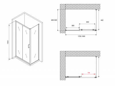 Душевой уголок ABBER Schwarzer Diamant AG30180B-S50B 50х180 прямоугольный, профиль черный, прозрачное стекло фото в интернет-магазине Русалия