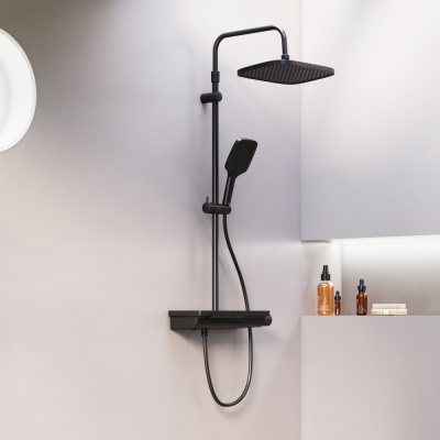 953760300 Gala душевая система с ванно  душевым ТМС смесителемполкой, чёрный фото в интернет-магазине Русалия