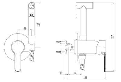 Смеситель скрытого монтажа ESKO с гиеническим душем (SMH01) фото в интернет-магазине Русалия