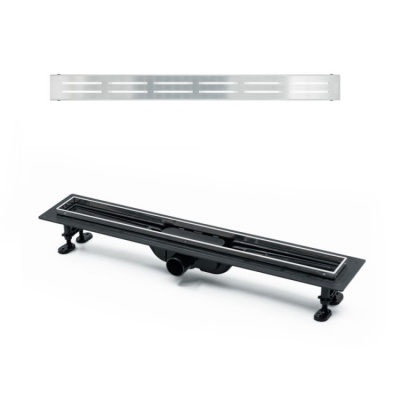 К-т водоотводящий желоб SP10-700 из пластика, с порогами из нерж. стали + Декор. вставка DG10-700 фото в интернет-магазине Русалия