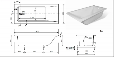 Ванна прямоугольная "FIXEN" 1800х800мм VS18080 из литьевого мрамора Shruders фото в интернет-магазине Русалия