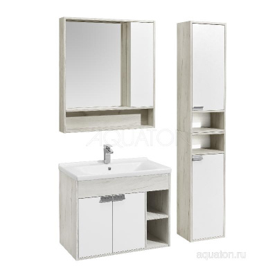 Зеркальный шкаф AQUATON Флай 80 белый, дуб крафт 1A237702FAX10 фото в интернет-магазине Русалия