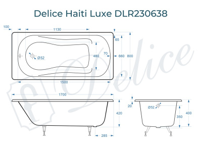 Ванна чугунная Delice Haiti Luxe 170х80 DLR230638 фото в интернет-магазине Русалия