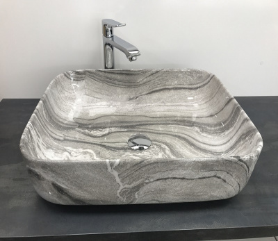 Раковина накладная прямоугольная под серый камень MNC 597 CeramaLux фото в интернет-магазине Русалия