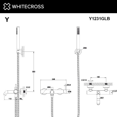 Смеситель для ванны с душевым комплектом WHITECROSS Y Y1231GLB (брашированное золото) фото в интернет-магазине Русалия