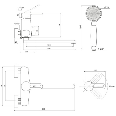 Смеситель Славен для ванны Город Т (СЛ-ОД-Т31) фото в интернет-магазине Русалия