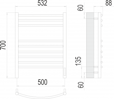 Электрический полотенцесушитель Классик П9 500х700  4670078527356 Terminus фото в интернет-магазине Русалия