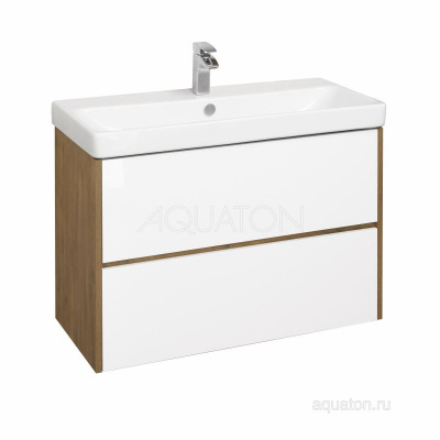 Тумба под раковину AQUATON Сканди 90 белая, дуб рустикальный 1A251901SDZ90 фото в интернет-магазине Русалия