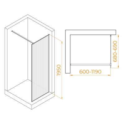 Душевая перегородка RGW WA-08W 700, стекло Ribbed (Ребристое), профиль белый фото в интернет-магазине Русалия