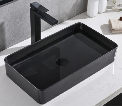 Раковина накладная прямоугольная черная матовая 9396MB CeramaLux фото в интернет-магазине Русалия