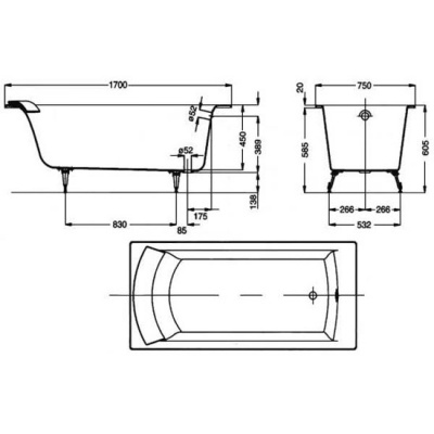 Чугунная ванна JACOB DELAFON BIOVE E2930 170х75 фото в интернет-магазине Русалия