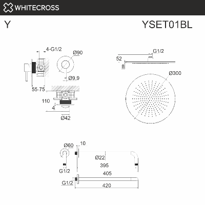 Система для душа скрытого монтажа WHITECROSS Y YSET01BL (черный мат) фото в интернет-магазине Русалия