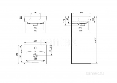 Раковина Santek Нео 40 отверстие под смеситель 1WH302183 фото в интернет-магазине Русалия