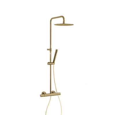 Душевая термостатическая система наружнего монтажа с телескопическим тропическим душем и душевым комплектом TZAR 345401RM250OC золото брашированное Ramon Soler фото в интернет-магазине Русалия