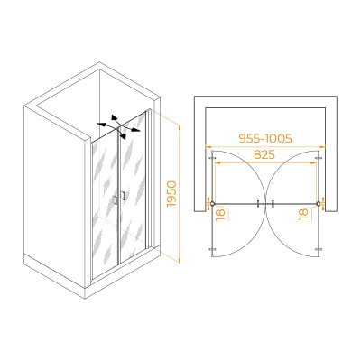 Душевая дверь RGW PA-104Gb 1000, стекло прозрачное, профиль золото BRUSH фото в интернет-магазине Русалия