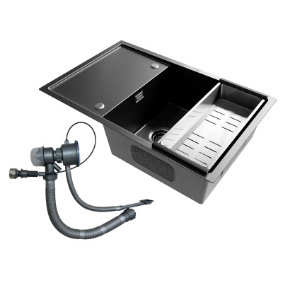 Кухонная мойка Ulgran Steel 780x500, черная брашированная сталь фото в интернет-магазине Русалия