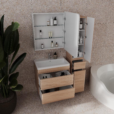 Тумба подвесная "Атлантика 70", Люкс ясень перламутр, PLUS + Умывальник Атлантик 70 фото в интернет-магазине Русалия