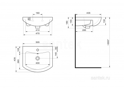 Раковина Santek Балтика 50 отверстие под смеситель 1WH501701 фото в интернет-магазине Русалия