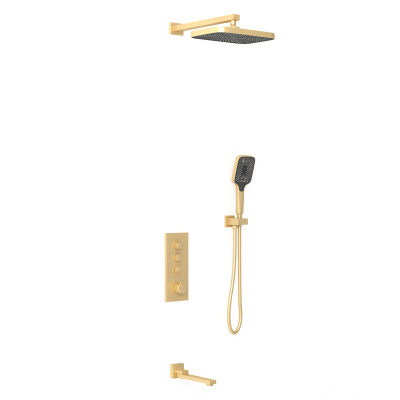 Душевой комплект VSFW-433T1BG встраиваемый, термостатический, 3 режима, брашированное золото Vincea фото в интернет-магазине Русалия