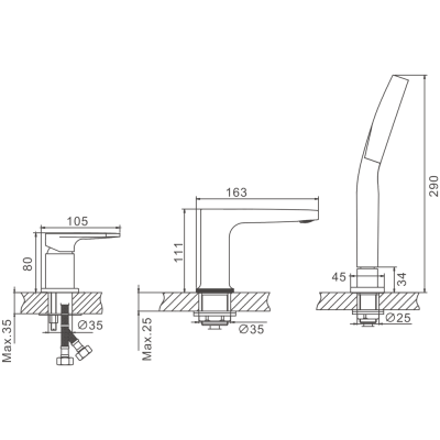 Смеситель для ванны BELZ на борт черный (B66713-7) фото в интернет-магазине Русалия