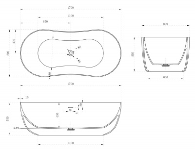 Ванна из искусственного камня ABBER Stein AS9604 белая матовая 170х80х55 см фото в интернет-магазине Русалия