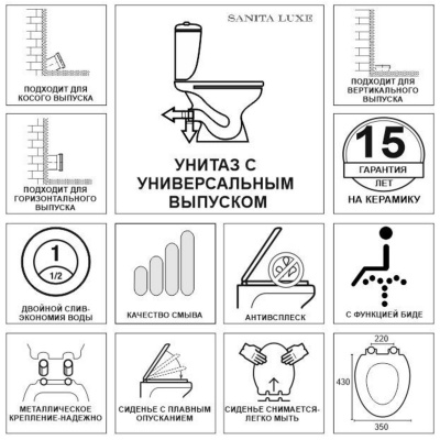 Унитаз Quadro SL с сиденьем микролифт с БИДЕТКОЙ QDRSLCC01040522B Sanita Luxe фото в интернет-магазине Русалия