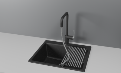 Смеситель для кухни GRANULA с выдвижным изливом (8173, ЧЕРНЫЙ) фото в интернет-магазине Русалия