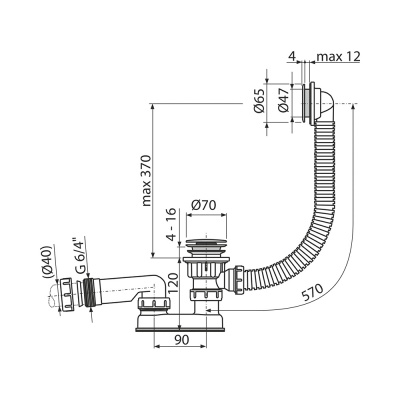 Слив-перелив автоматический для ванны AG210132160 Alcaplast фото в интернет-магазине Русалия