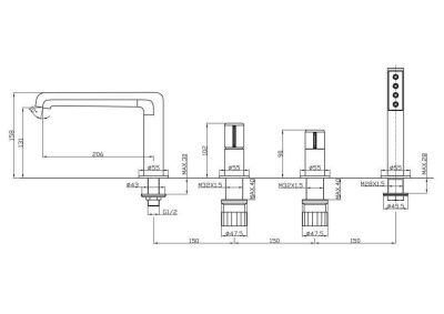 Смеситель на борт ванны  UNO UNO-BVD4-CRM  Belbagno фото в интернет-магазине Русалия