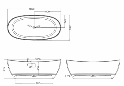 Ванна из искусственного камня ABBER Stein AS9615 белая матовая 180х85х64 см фото в интернет-магазине Русалия