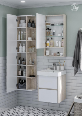 Зеркальный шкаф AQUATON Сканди 45 белый, дуб верона 1A252002SDB20 фото в интернет-магазине Русалия