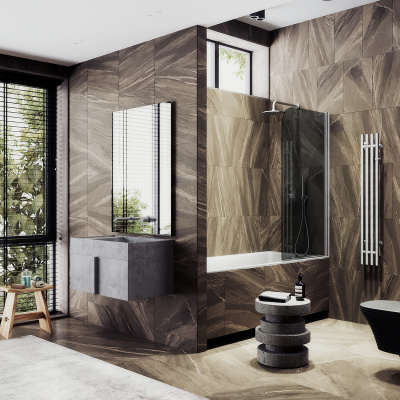 Распашная шторка для ванны поворотная на монопетле 60 см, стекло тонированное (графит), профиль хром матовый MGV-613-5 Maybah Glass фото в интернет-магазине Русалия