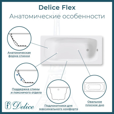 Ванна чугунная Delice Flex 180х85 с антискользящим покрытием DLR230632-AS фото в интернет-магазине Русалия