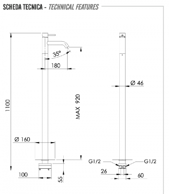 Смеситель для раковины Remer X Style X18XV, сталь фото в интернет-магазине Русалия