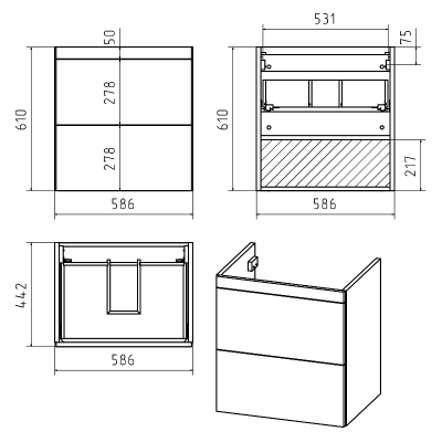 Тумба Атлантик 60 подвесная с раковиной Misty Атлантик 60 Misty фото в интернет-магазине Русалия
