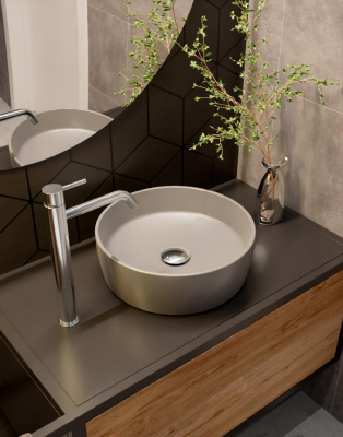 AQM5012 Раковина накладная круглая, цвет светло-серый матовый. 355x355x120 фото в интернет-магазине Русалия