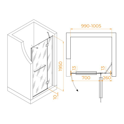 Душевая дверь RGW HO-008 1000, стекло прозрачное, профиль хром фото в интернет-магазине Русалия