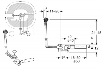 Слив-перелив полу-автоматический для ванны 150.520.21.6 Geberit фото в интернет-магазине Русалия