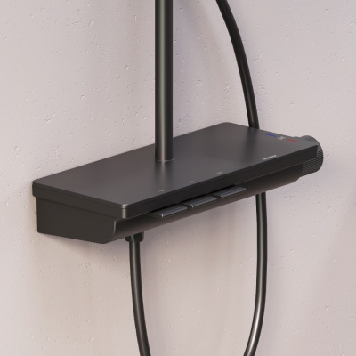 953760300 Gala душевая система с ванно  душевым ТМС смесителемполкой, чёрный фото в интернет-магазине Русалия