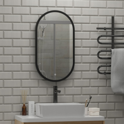 Зеркало с подсветкой Prime Black 450х800 ореольная подсветка ЗЛП2199 Continent фото в интернет-магазине Русалия