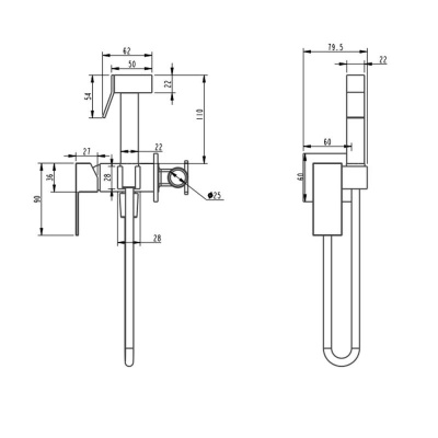 Гигиенический душ со смесителем встраиваемый Grocenberg GB002CR, хром фото в интернет-магазине Русалия