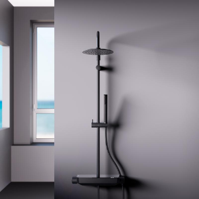 936750300 Scandinavian Pure душевая система с душевым ТМС смесителем полкой, чёрный фото в интернет-магазине Русалия