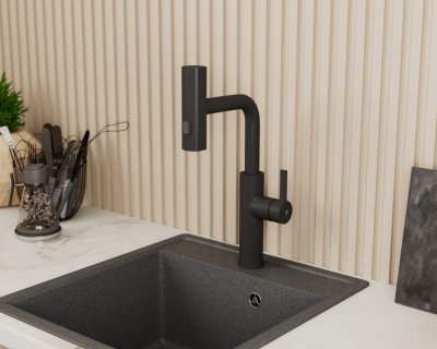 Смеситель для кухни с выдвижной лейкой RUSH Tinos (TI3732-18Black) фото в интернет-магазине Русалия