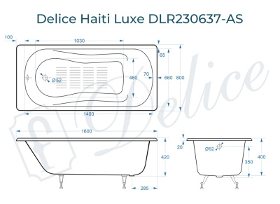 Ванна чугунная Delice Haiti Luxe 160х80 с антискользящим покрытием DLR230637-AS фото в интернет-магазине Русалия