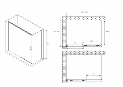 Душевой уголок ABBER Komfort AG93150-S92 90х150 прямоугольный, профиль хром, прозрачное стекло фото в интернет-магазине Русалия